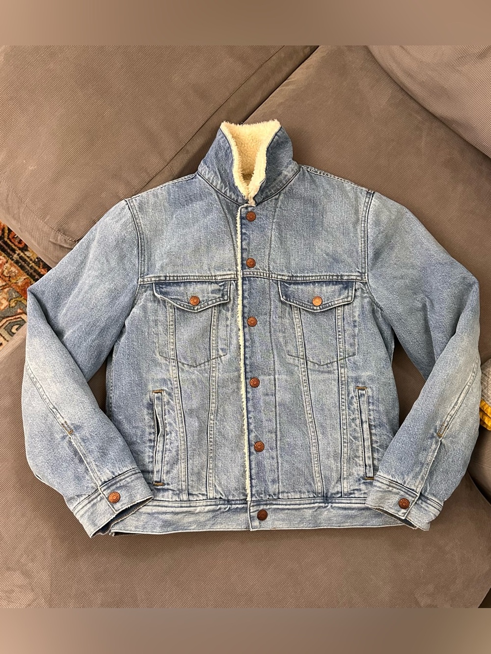 Madewell Jacket Women’s Medium Blue Denim Jean Sherpa Lined Bomber Coat